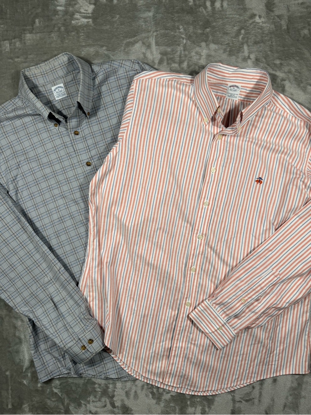 2 Brooks Brothers 1818 Men’s XL Slim Fit Non Iron Plaid Stripes Button Down